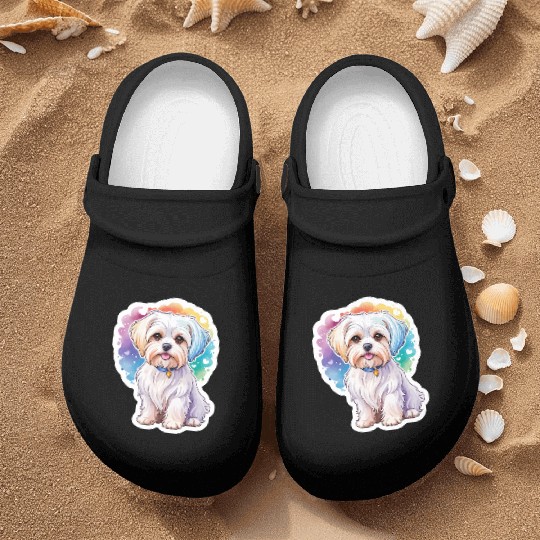 Maltese Dog Watercolor Nurse Clogs