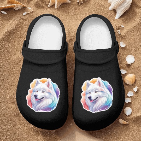 Samoyed Dog Watercolor Nurse Clogs