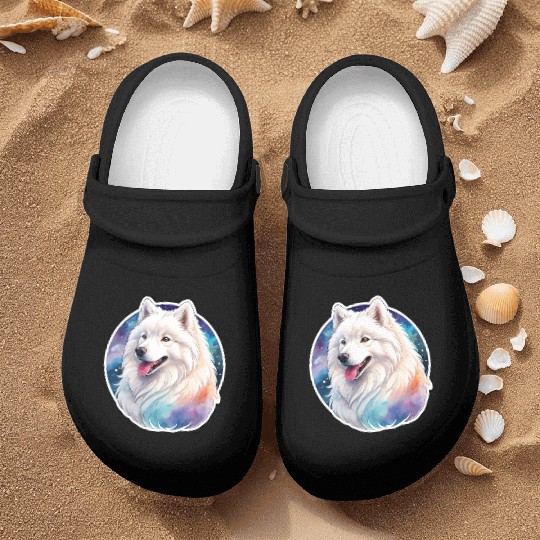 Samoyed Dog Watercolor Nurse Clogs