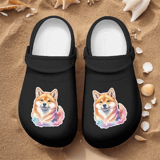 Shiba Inu Watercolor Nurse Clogs