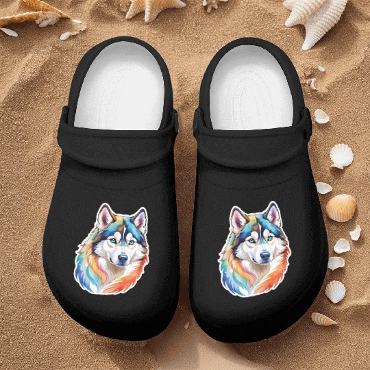 Siberian Husky Watercolor Nurse Clogs