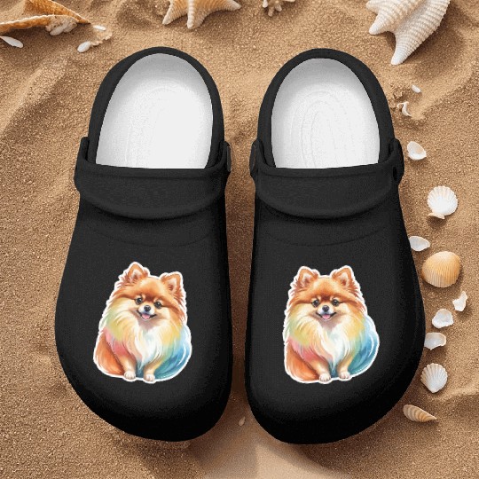 Pomeranian Watercolor Nurse Clogs