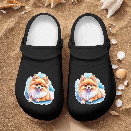 Pomeranian Watercolor Nurse Clogs