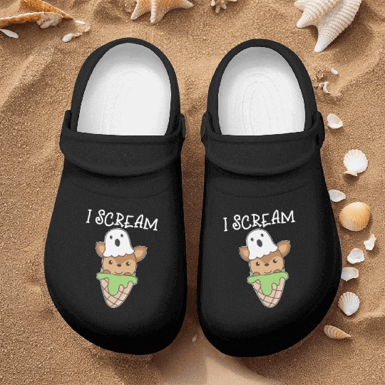 Deer Halloween Ghost I Scream Ice Cream Pun Nurse Clogs