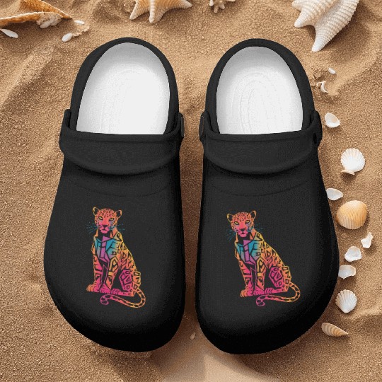 Colorful Geometric Jaguar Artwork for Bold Nurse Clogs