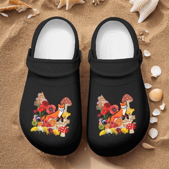 Cute Flower Fox Nurse Clogs, Vintage Floral Cottagecore