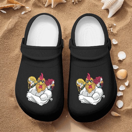Chickens and Rooster Wrestling Lover Funny Design Nurse Clogs