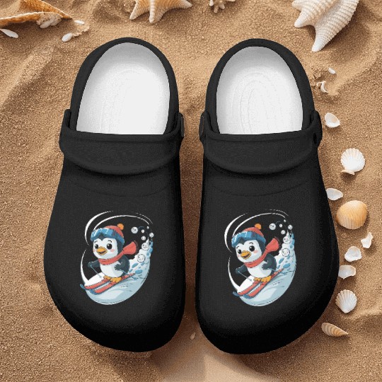 Penguin Ski Adventure with Smiling Snowflakes Nurse Clogs