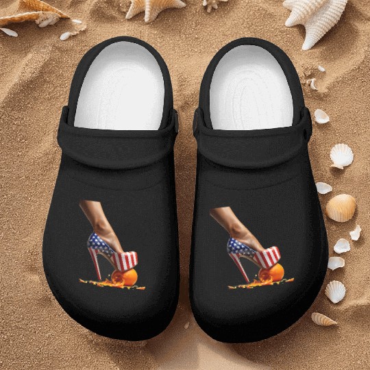 Kamala Heels Stepping On Orange Nurse Clogs