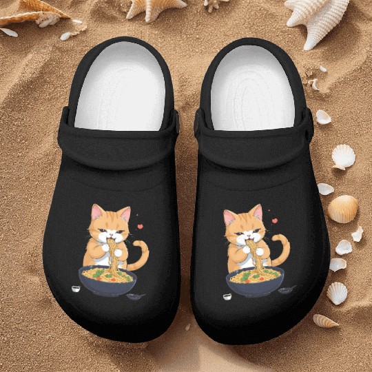 Funny Kawaii Cat Eating Ramen Noodles Japanese Nurse Clogs