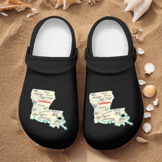 Louisiana map image of state. Nurse Clogs