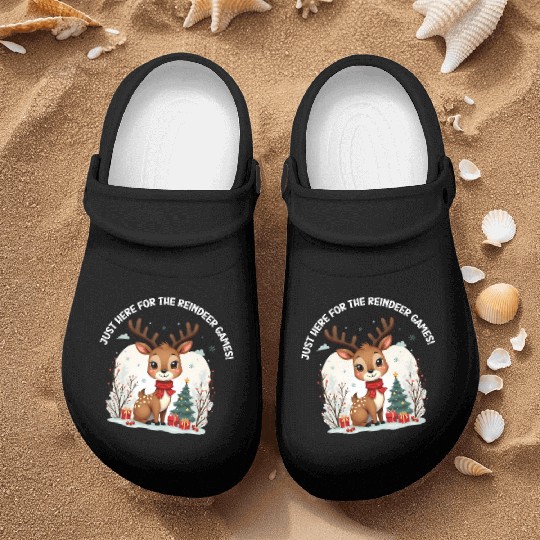 Just Here for the Reindeer Games Cute Holiday Fun Nurse Clogs