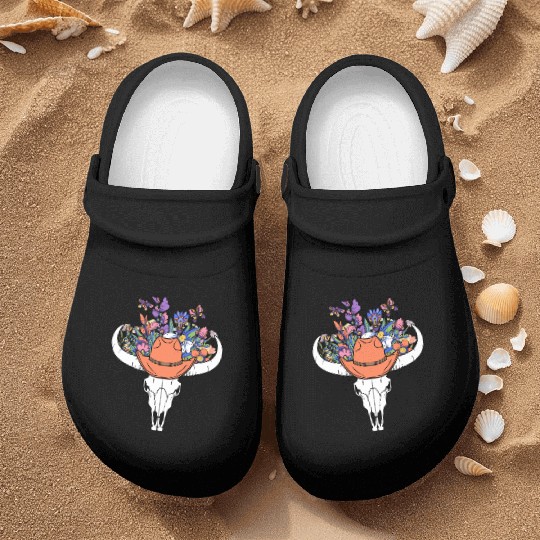 wildflower with Cow Skull blooming Nurse Clogs