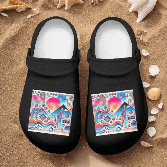 Retro Waves 70s 80s 90s Aesthetic Design Nurse Clogs