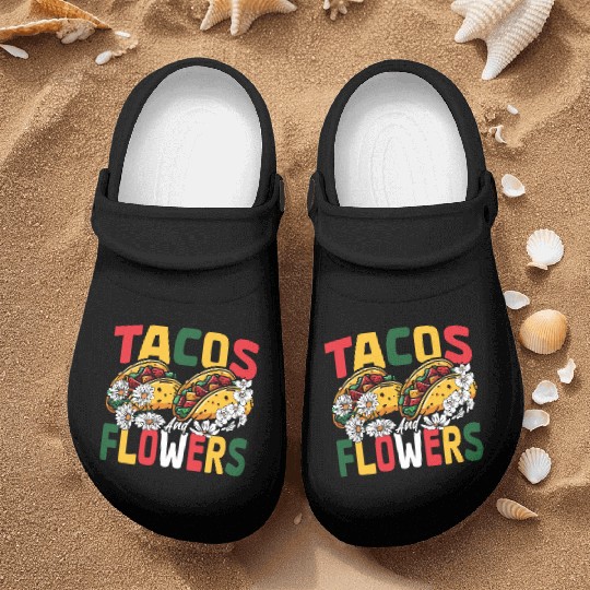Nachos Mexico Mexican Dish Tacos and Flowers Nurse Clogs