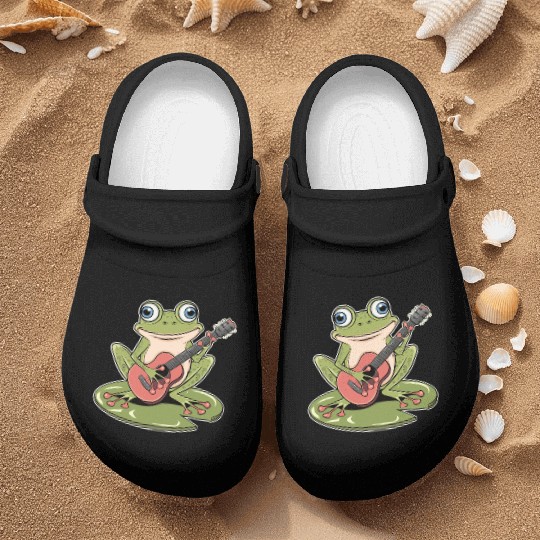 Frog Playing Guitar On Lily Pad Nurse Clogs