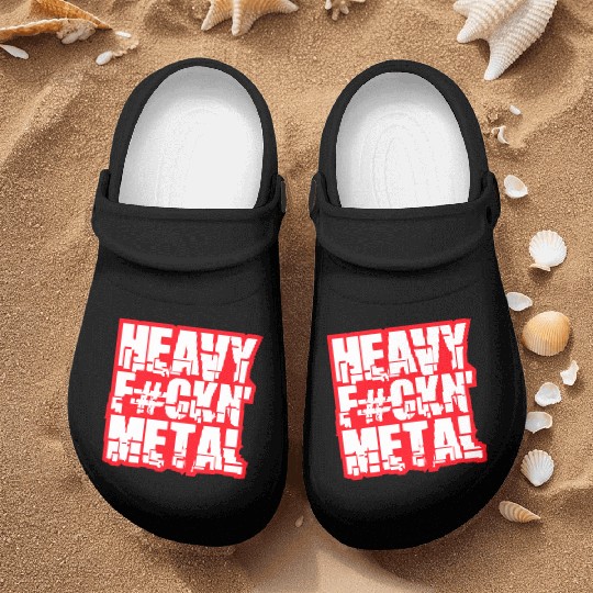 Heavy F#ckin' Metal Hard Rock Fun Music Text Quote Nurse Clogs