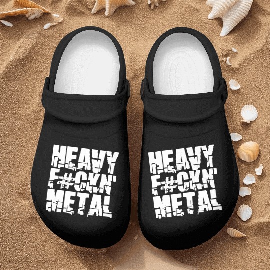 Heavy F#ckin' Metal Hard Rock Fun Music Text Quote Nurse Clogs