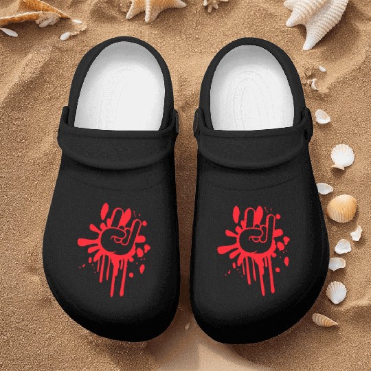 Heavy metal graffiti drop horn finger hand gesture Nurse Clogs