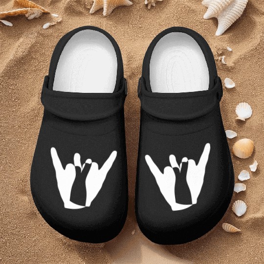 Two heavy metal hard rock horn finger hand gesture Nurse Clogs