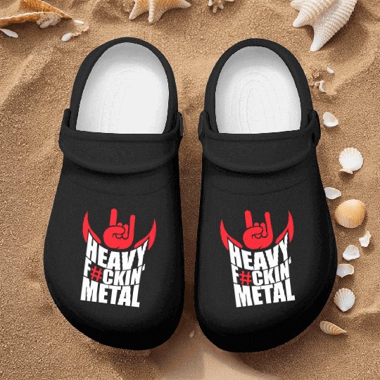 Heavy F#ckin' Metal Hard Rock Fun Music Text Quote Nurse Clogs