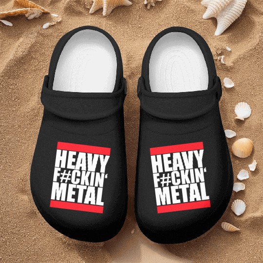 Heavy F#ckin' Metal Hard Rock Fun Music Text Quote Nurse Clogs