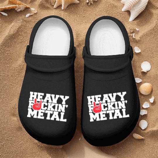 Heavy F#ckin' Metal Hard Rock Fun Music Text Quote Nurse Clogs