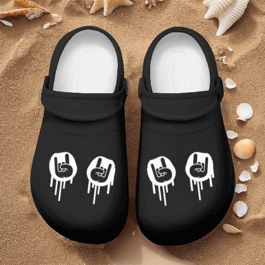 Heavy metal graffiti drop horn finger hand gesture Nurse Clogs