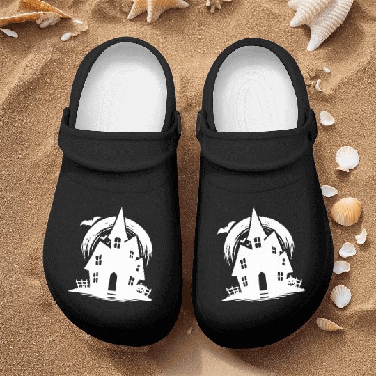 Bat Full Moon Haunted House Halloween Tattoo Nurse Clogs