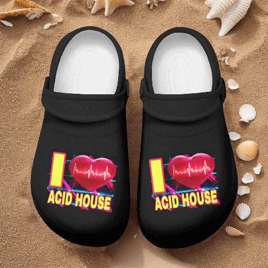 I LOVE ACID HOUSE YELLOW FONTS Nurse Clogs
