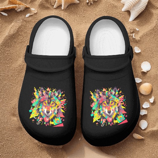Majestic Pop Art Alpha Wolf - Vibrant Warm Nurse Clogs
