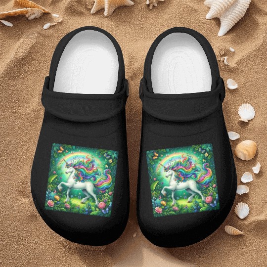 Unicorn, unicorn design, Unicorn in flower garden Nurse Clogs