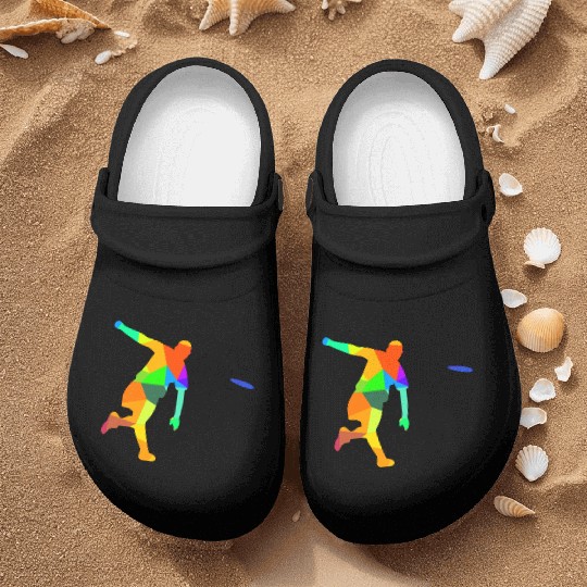 Ultimate Frisbee Rainbow Colors Polygon Sport Nurse Clogs