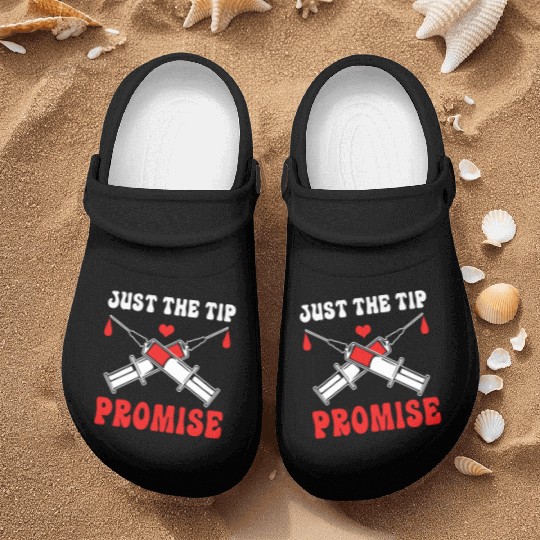 Just The Tip Promise Funny Syringe Pun Blood Donor Nurse Clogs