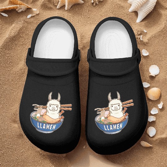 Funny, Llama, Ramen, Anime, Kawaii, Eating Noodles Nurse Clogs