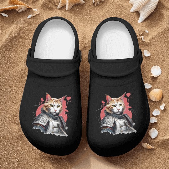 Samurai Cat in Armor Nurse Clogs