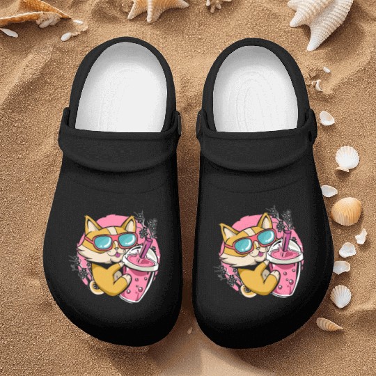 Kitten Kawaii Boba Milk Tea Drinking Cat Nurse Clogs