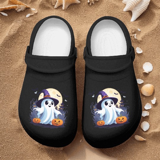 D83D DC7B D83C DF83 Whimsical Ghost and Pumpkin Halloween Art Nurse Clogs