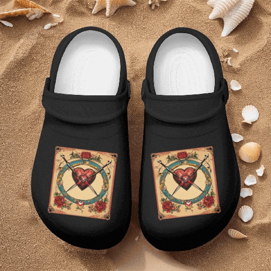 Traditional Tattoo Heart with Cupid Bow Nurse Clogs