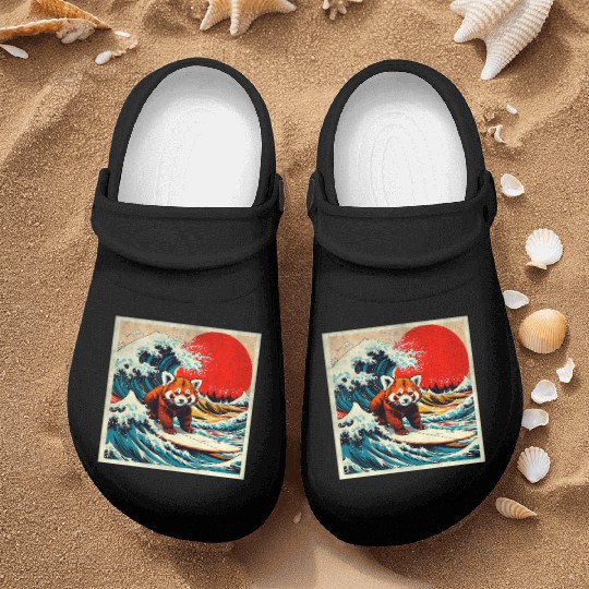 Red Panda surfing Japanese Funny Kawaii Red Panda Nurse Clogs