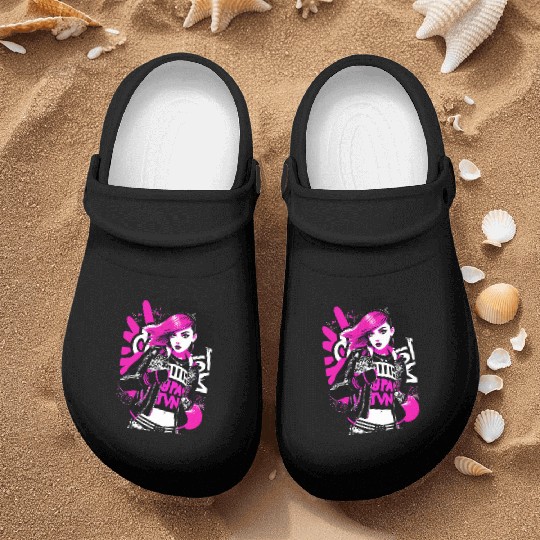 Urban Punk Street Art with Neon Pink Accents Nurse Clogs