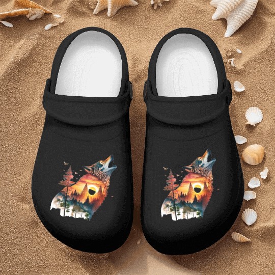 Vintage Wolf Moon Graphic Nurse Clogs – Retro 90s