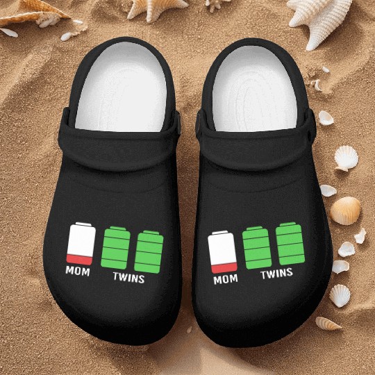Funny Birthday Mama Twin Mom Low Battery Nurse Clogs