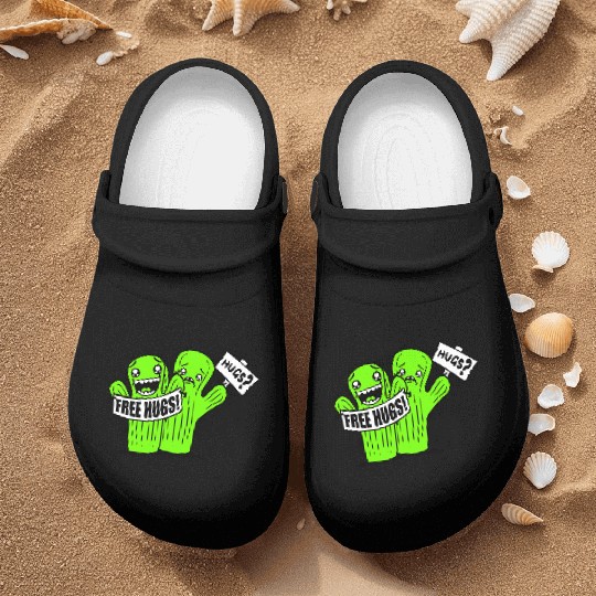 Free Hugs Signs Cactus Sad Face Two Cacti Friends Nurse Clogs