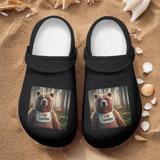 I love campers Grizzly bear with bib Nurse Clogs