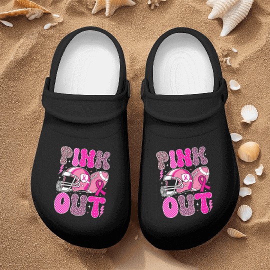 Pink Out Breast Cancer Football Mom Girls Women Nurse Clogs