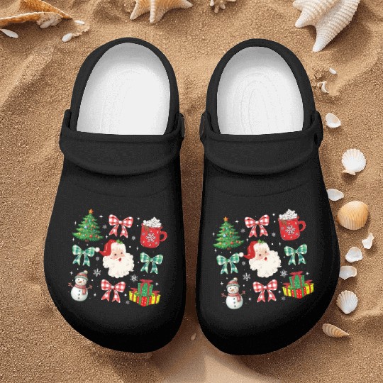 Christmas Coquette Bow Holiday Santa Family Tree Nurse Clogs