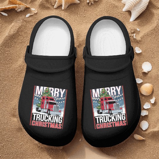 Merry Trucking Christmas Festive Semi-Truck Card Nurse Clogs