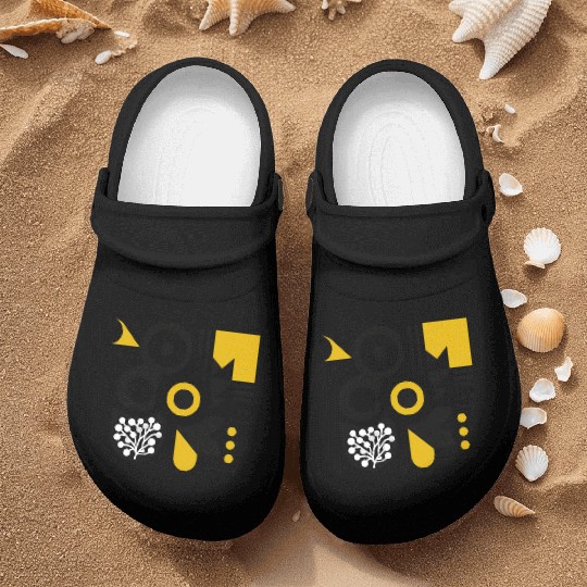 Bold Black & White Geometric Pattern with Yellow Nurse Clogs