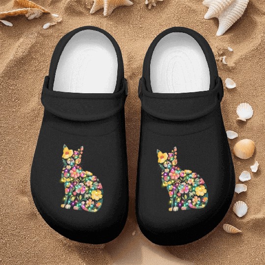 Floral Cat Silhouette nature santa christmas light Nurse Clogs